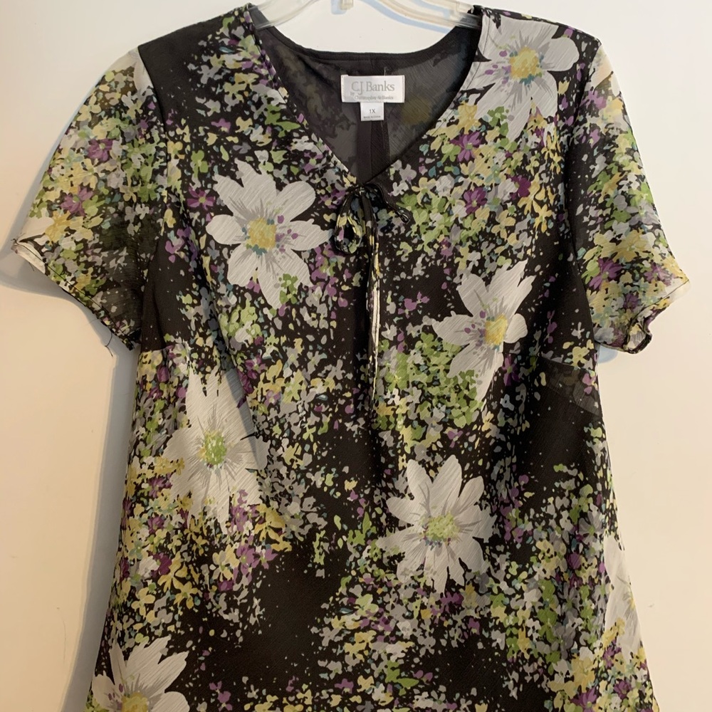 Black multi-colored floral blouse.